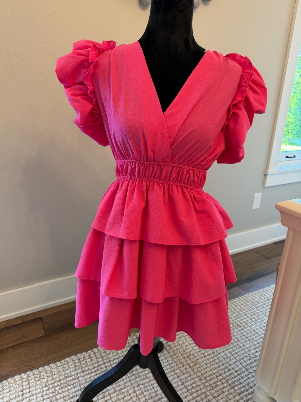 entro Hot Pink Tiered Ruffle Mini Dress